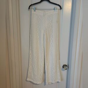 Marled White Lace Wide Leg Pants